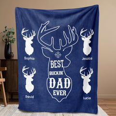 Maxcorners Personalized Hunting Dad Blanket, Custom Kid's Names Soft Cozy Sherpa Fleece Throw Blankets, Best Buckin Dad Ever, Gift for Dad, Grandpa | Blue
LM1711
