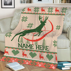 Maxcorners Personalized Hunting Blanket, Christmas Ugly Deer Hunting Sherpa Fleece Blanket, Custom Name Soft Cozy Plush Throw Blanket, Christmas Gift LM1711