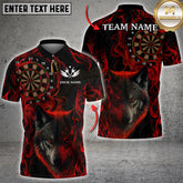 Maxcorners Darts Wolf Red Flame Multioptions Personalized Name, Team Name Unisex 3D Polo Shirt (4 Colors)