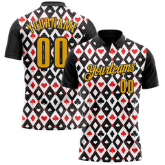 Maxcorners Custom Black Gold-White 3D Gambling Poker Performance Polo Shirt LM1009