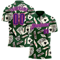 Maxcorners Custom Green Purple-Pink 3D Gambling Poker Performance Polo Shirt LM1009