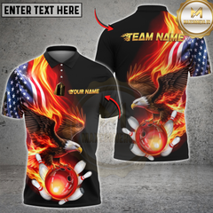 Maxcorners Bowling Flaming Eagle USA Flag Bowling Ball & Pins Personalized Name, Team Name 3D Shirt