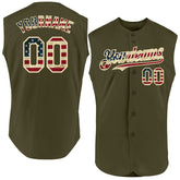 Maxcorners Custom Olive Vintage USA Flag-Black Premium Sleeveless Salute To Service Baseball Jersey LM0210