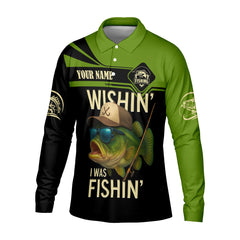 Maxcorners Wishing I Was Fishing Funny Fishing Shirt, Bass Fishing Shirt, SPF Shirt For Men, Men's Fishing Shirt