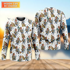 Maxcorners Custom Face White Funny Fishing Shirt, Personalized Fishing Shirt, Gift For Fisherman, Men's Fishing Shirt