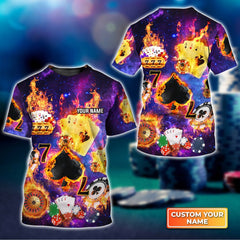 Maxcorners Funny Poker Casino Seamless Pattern Personalized Name 3D Tshirt Gift For Poker PlayersLM1009