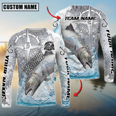 Maxcorners Saltwater Fishing Scale Pattern Splash Art Personalized Name, Team Name 3D Long Sleeve Shirt
