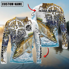 Maxcorners Freshwater Fishing Scale Pattern Splash Art Personalized Name, Team Name 3D Long Sleeve Shirt