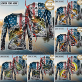 Maxcorners Freshwater Fishing American Flag Vintage Splash Art Personalized Name, Team Name 3D Long Sleeve Shirt