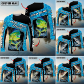 Maxcorners Saltwater Fishing Jumping Water Splash Art Personalized Name, Team Name 3D Long Sleeve Shirt
