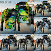 Maxcorners Saltwater Fishing Dark Water Art Style Personalized Name, Team Name 3D Long Sleeve Shirt