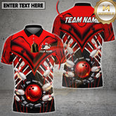 Maxcorners Bowling Red Tech Armor Strike Explosion Bowling Ball Flying Pins Multicolor Options Personalized Name, Team Name 3D Shirt (4 Colors)