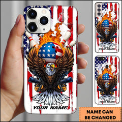 Maxcorners Bowling Flaming American Eagle Patriotic Style Personalized Name Phone Case