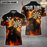 Maxcorners Darts Shirt Flaming Bull & Dartboard Design Multicolor Options Personalized Name, Team Name 3D Shirt (4 Colors)