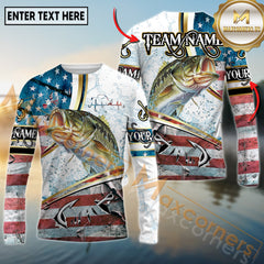 Maxcorners Freshwater Fishing USA Flag Dynamic Splash Personalized Name, Team Name 3D Long Sleeve Shirt