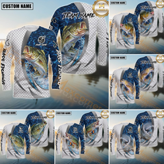 Maxcorners Freshwater Fishing Silver Scale Pattern Realistic Jumping Fish Water Splash Personalized Name, Team Name 3D Long Sleeve Shirt
