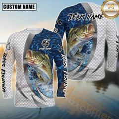Maxcorners Freshwater Fishing Silver Scale Pattern Realistic Jumping Fish Water Splash Personalized Name, Team Name 3D Long Sleeve Shirt