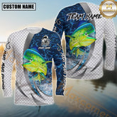 Maxcorners Saltwater Fishing Silver Scale Pattern Realistic Jumping Fish Water Splash Personalized Name, Team Name 3D Long Sleeve Shirt