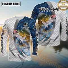 Maxcorners Freshwater Fishing Silver Scale Pattern Realistic Jumping Fish Water Splash Personalized Name, Team Name 3D Long Sleeve Shirt