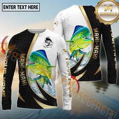Maxcorners Saltwater Fishing Gold Black Dynamic Jump Personalized Name, Team Name 3D Long Sleeve Shirt