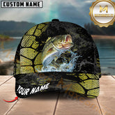 Maxcorners Fishing Cracked Texture Gold Black Splash Graphic Personalized Name 3D Cap (13 Options)