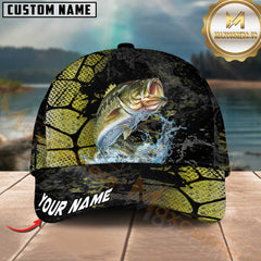 Maxcorners Fishing Cracked Texture Gold Black Splash Graphic Personalized Name 3D Cap (13 Options)