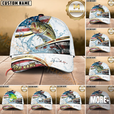 Maxcorners Fishing Power Strike Vintage American Flag Design Multi Options Personalized Name Cap