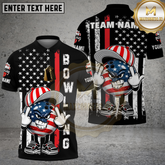 Maxcorners Bowling USA Flag Angry Bowling Ball Cartoon Multicolor Options Personalized Name, Team Name 3D Shirt (4 Colors)
