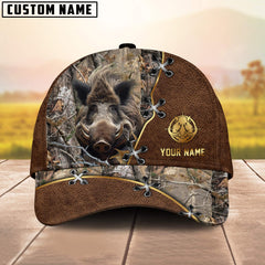 Maxcorners Hunting Camo Leather Stitch Buck Head Multi Options Personalized Name 3D Cap (6 Options)