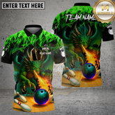 Maxcorners Bowling Dragon Fire Breath Multicolor Options Personalized Name, Team Name 3D Shirt (4 Colors)