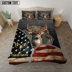 Maxcorners Patriotic Deer Hunter Brown American Flag Bedding Set 3D All Over Printed