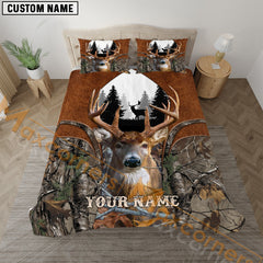 Maxcorners Deer Hunter Brown Leather Camo Personalized Name Bedding Set 3D Printed