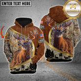 Maxcorners Buck Deer Camo Leather Golden Frame Forest Silhouette Personalized Name 3D Hoodie