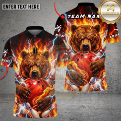 Maxcorners Bowling Thunder Bear Lightning Rage Multi Options Personalized Name, Team Name Unisex 3D Shirt (4 Colors)