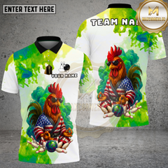 Maxcorners Bowling Patriotic Rooster Zen Style Multi Options Personalized Name, Team Name Unisex 3D Shirt (4 Colors)