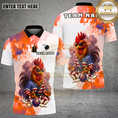 Maxcorners Bowling Patriotic Rooster Zen Style Multi Options Personalized Name, Team Name Unisex 3D Shirt (4 Colors)