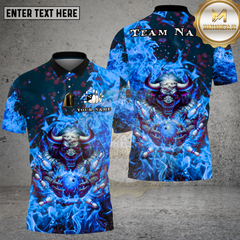 Maxcorners Bowling Inferno Bull Flame Power Multi Options Personalized Name, Team Name Unisex 3D Shirt (4 Colors)