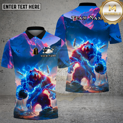 Maxcorners Bowling Thunder Bear Lightning Power Multi Options Personalized Name, Team Name Unisex 3D Shirt (4 Colors)