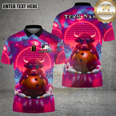 Maxcorners Bowling Neon Bull Retro Wave Multi Options Personalized Name, Team Name Unisex 3D Shirt (4 Colors)