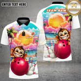 Maxcorners Bowling Tropical Monkey Sunset Multi Options Personalized Name, Team Name Unisex 3D Shirt (4 Colors)