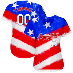 Maxcorners Custom Tie Dye Royal-Red 3D American Flag Premium Baseball Jersey LM0210