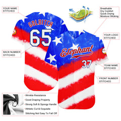 Maxcorners Custom Tie Dye Royal-Red 3D American Flag Premium Baseball Jersey LM0210
