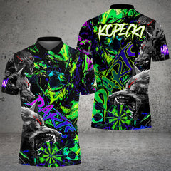 Maxcorners Darts Shirt Wolf Design Dark Graffiti Style Customized Name, Team Name 3D Shirt For Pecky