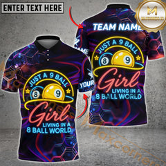 Maxcorners Billiard 9 Ball Girl Personalized Name 3D Unisex Shirt
