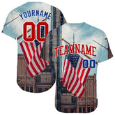 Maxcorners Custom Light Blue Red-White 3D American Flag Fashion Premium Baseball Jersey LM0210