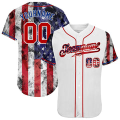 Maxcorners Custom Cream Red-Navy 3D American Flag Premium Baseball Jersey LM0210