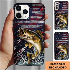 Maxcorners Fishing Walleye USA Flag Splash Patriotic Art Personalized Name Phone Case