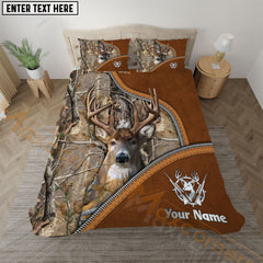 Maxcorners Deer Hunting Grass Brown Camo Real Tree Leather Zipper Bedding Set 3D All Over Printed