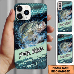 Maxcorners Crappie Fishing Teal Honeycomb Water Burst Personalized Name Phone Case