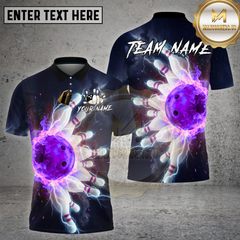 Maxcorners Bowling Electric Fireball Strike Graphic Multi Options Personalized Name, Team Name 3D Shirt